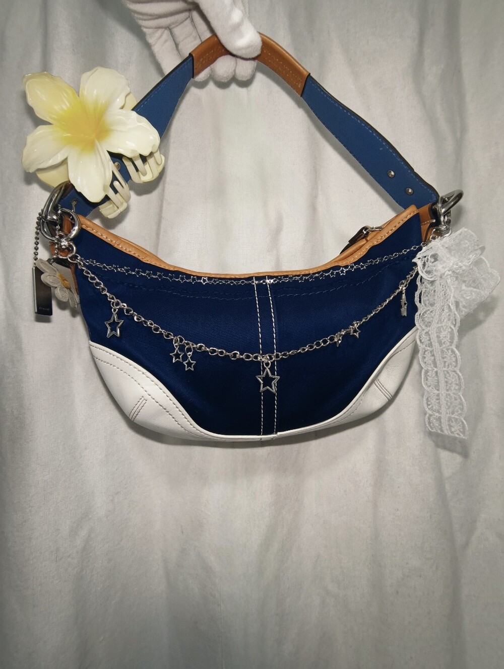 Vintage Coach Daisy Soho Hobo Canvas Leather Crescent Shoulder Bag 4431 Navy